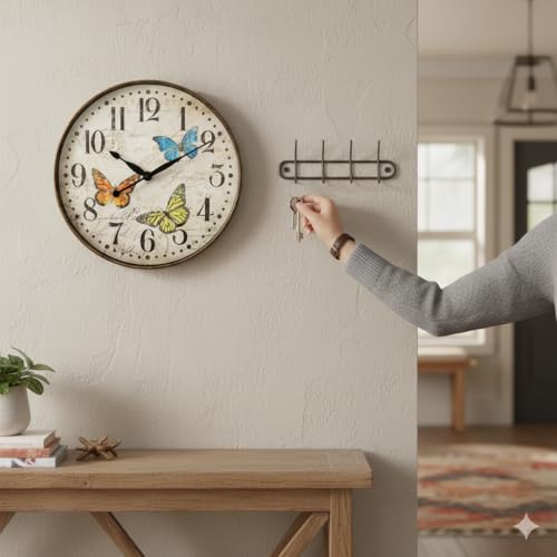 Westclox 32897BF Wall Clock, 12-Inch Round Analog Clock with Bold, Easy-to-Read Numbers, Battery Powered, Precise Quartz Movement, Perfect for Living Room, Kitchen, Office (Butterfly, 12-Inch) - style: Vintage