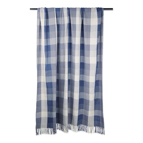 DII Buffalo Check Collection Rustic Farmhouse Throw Blanket with Tassels, 50x60, Tri Color, French Blue - color: Tri Color, French Blue, size: 50x60"