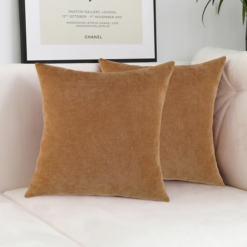 Jeneoo Golden Brown Decorative Throw Pillow Covers Soft Chenille Comfy Lumbar Couch Cushion Cases for Living Room Sofa Decor (Set of 2, 12 x 20 Inches) - color: Golden Brown, size: 20" x 12" (Pack of 2)