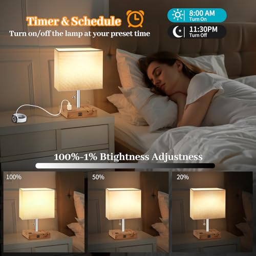 Smart RGB Dimmable Table Lamp Compatible with Alexa&APP&Remote Control, Wood Base - color: Wood, size: 1 Pack