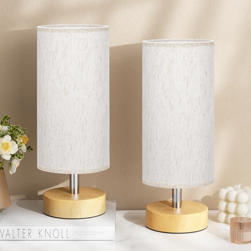 Table Lamps Set of 2 (Cream Shade - Wood Base, 11.6" Inline Control) - color: Cream Shade-Wood Base 2pcs, size: 11.6" Inline Control
