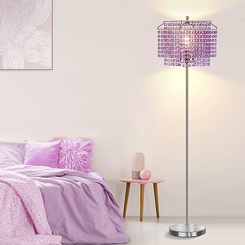 Crystal Floor Lamp Purple, 64" Tall Standing Lamps Elegant Floor Lamp - color: Purple