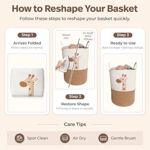 Giraffe Baby Laundry Basket, Tall Woven Rope Nursery Hamper, 20x15 in - color: Giraffe