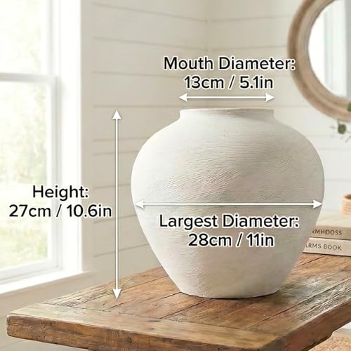 Large White Vase for Centerpieces - 11" Wide Textured Stone Look - color: White Large Brushed