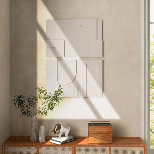 homary 2-Piece White Japandi 3D Abstract Wall Art Set – Modern Minimalist Carved Wall Sculpture for Living Room & Office (White, 23.6" W x 1.2" D x 15.7" H, Wall Art) - color: White-1