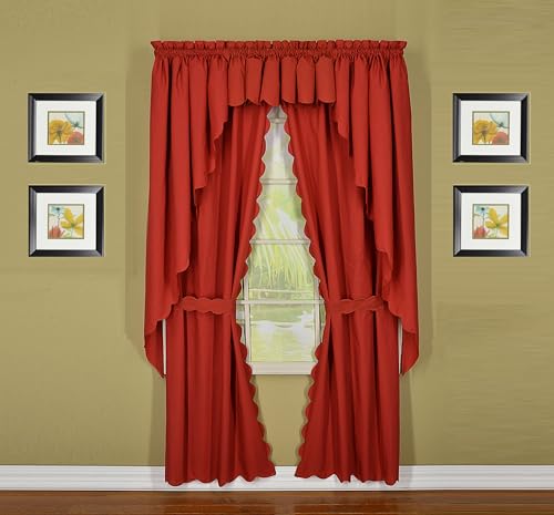 Today's Curtain, Orleans Scallop Curtain, Brick Red 45" Panel Pair and Tieback,4-Piece-Set, 60" W x 45" L, Brick Red - color: Brick Red, size: 60"W x 45"L (Pack of 1)