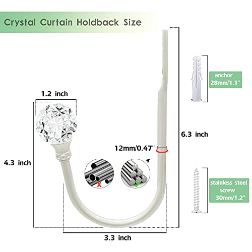 Curtain Holdbacks, Curtain Tiebacks Hooks with Clear Crystal Ball Curtain Tie Backs Wall Mounted Metal Drapery Pull Backs Tassel Silver Curtain Holders for Drapes, Home Decor (6 Pack) - color: Silver, size: 6 Pack