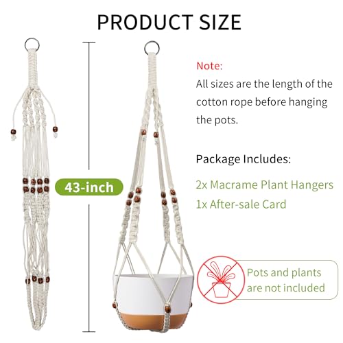 Macrame Plant Hanger - Fits 6-15 Inch Pots, Set of 2, Ivory - color: 43+43 Inch Ivory