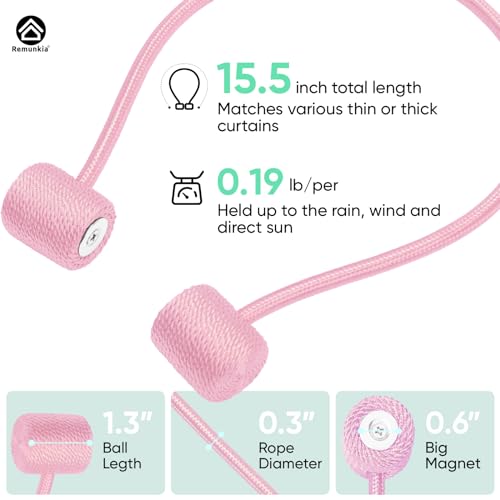 Remunkia Magnetic Curtain Tiebacks 2 Pack, Curtain Tie Backs Holder, Outdoor Curtains Tiebacks Window Treatment Holdbacks with Strong Magnet for Home Bedroom Office Decorative Drape Curtains - Pink - color: Pink, size: 2 Pack