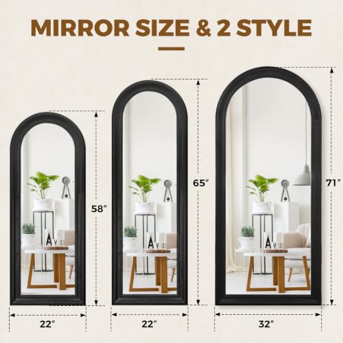 58x22 Solid Wood Arched Full Length Mirror, Elegant Black Finish - color: Black-ar Frame, size: 57.9"L x 21.9"W
