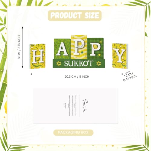 Smile Sukkot Wooden Standing Decor, Happy Sukkot Letter Blocks with Etrog and Star of David Tiered Tray Tabletop Signs for Jewish Holiday Decor - style: Letter Sukkot