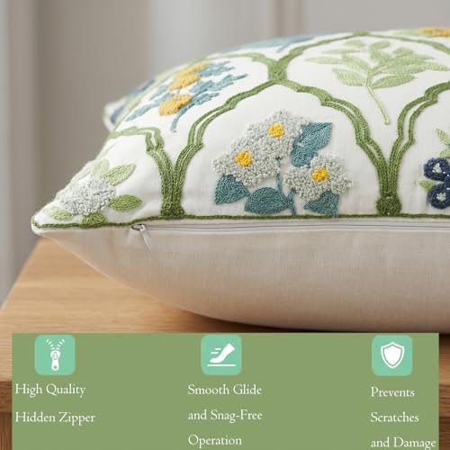 Blue Green Floral Embroidered Throw Pillow Covers 20x20 Set of 2 - color: Green Blue Yellow, size: 20" x 20" (Pack of 2)