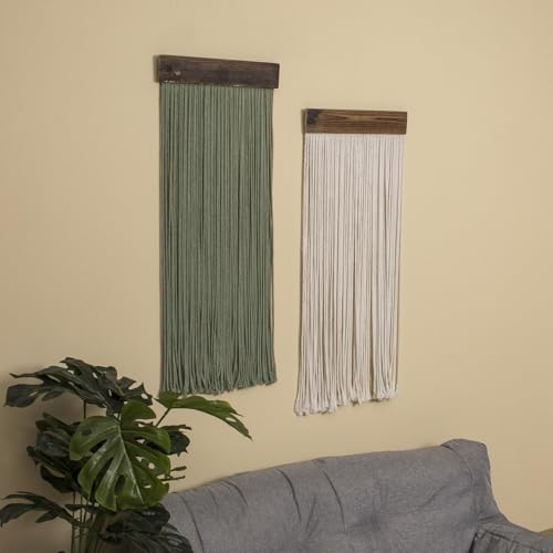 LB Beige Light Green Macrame Wall Hanging Set of 2, 12x31 Inch - color: Light Green Beige