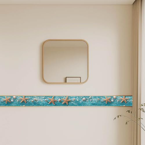 IVN Wallpaper Border Peel and Stick Wall Ocean Starfish Shell 4x196 Inch - color: Ocean Starfish Shell