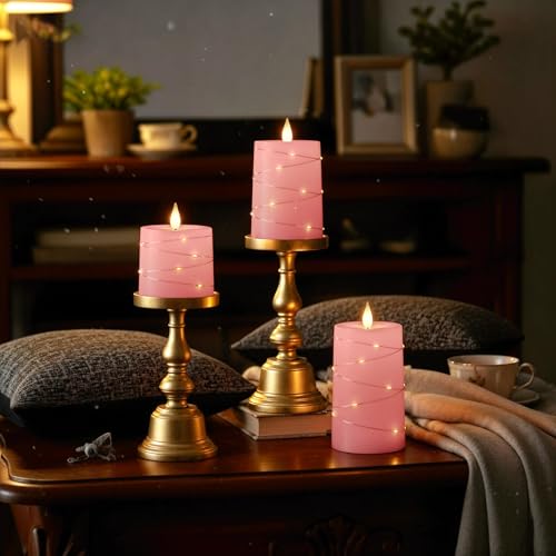 Raycare Pink Battery Operated Flameless LED Pillar Candle with Remote Timer - color: 3pcs-Pink