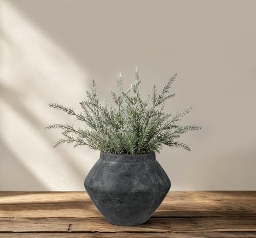 Briful Rustic Ceramic Vase 6'' Decorative Charcoal Farmhouse Table Vase - color: Black#748