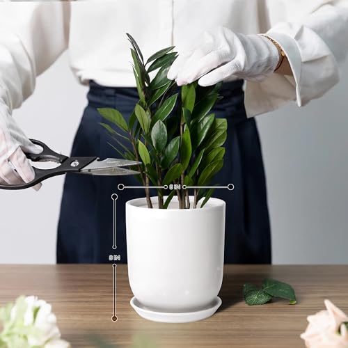 8in Plant Pot,Ceramic Plant pots,Ceramic Planter for Indoor Plants Outdoor,Mid-Century Modern Home Decor, Modern Flower Pot, Large Plant Pot with Drainage Hole and Saucer - size: 8IN