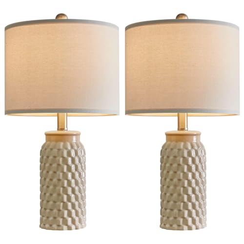 USumkky 20.5" Ceramic Table Lamps Set of 2 - Modern Farmhouse & Boho Style, Bedside Nightstand Lamps for Bedroom, Living Room End Table Lamps, Small Desk Lamp(Cream) - color: 20.5" Cream