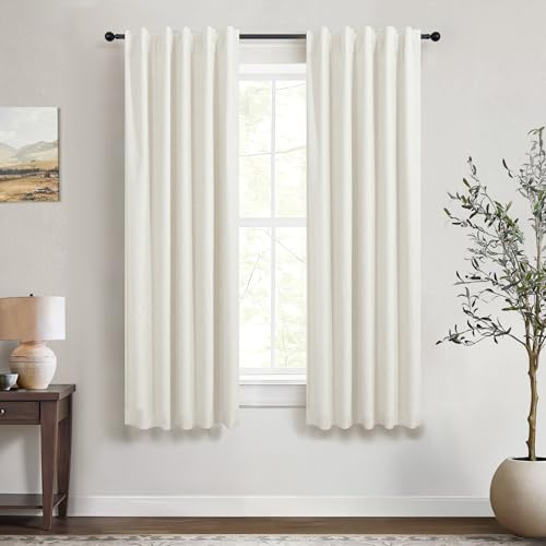 DANCURTON Blackout Linen Curtains 63 Inch Length 2 Panels for Living Room Bedroom Natural Linen Black Out Thermal Insulated Room Darkening Privacy Textured Drapes 42W x 63L Back Tab Rod Pocket Cream - color: Natural, size: 42"W x 63"L (Pack of 2)