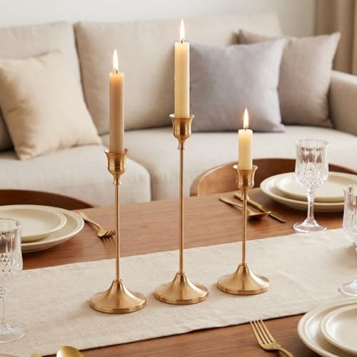 2 Sets Candle Holder Brass Metal Candlestick Holders -Vintage Modern Metal Taper Candle Holders, Decorative Centerpiece for Table Mantel, Wedding Kitchen Home Decor, Wedding Gift,6Pcs - color: Brass, size: 6Pcs