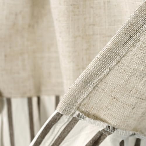 DOSLY IDÉES Farmhouse Rustic Linen and Cotton Valance, Brown Striped Pleated Design with Coconut Buttons, Multi-Room Window Treatment for Kitchen, Living Room, Bedroom, 52" W x 18" L - color: Linen & Brown Striped, size: 52"W x 18"L (Pack of 1)