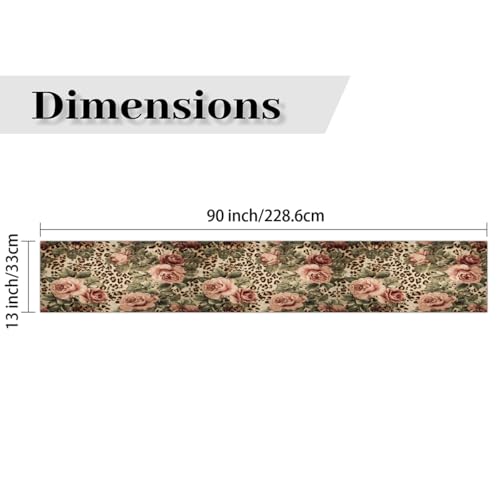 AUUXVA Table Runner Animal Tiger Leopard Print Rose Flower Durable Luxury Dresser Scarf Tabletop Cloth for Wedding Dining Table Holiday Party Kitchen Home Decoration 13x90in - color: Leopard Rose Flower, size: 13x90(in)