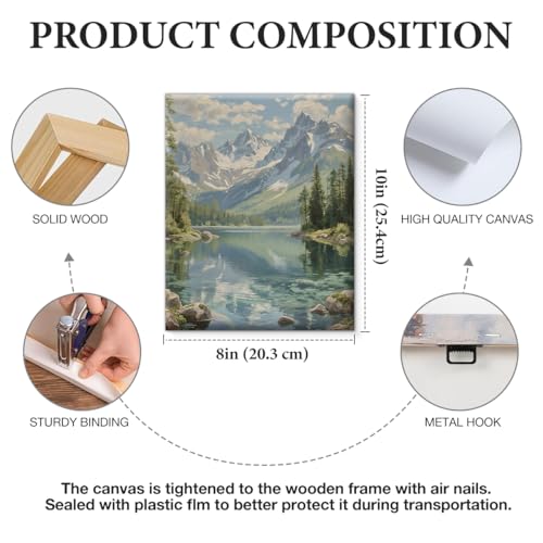 APOHBGV Mountain Lake Canvas Wall Decor with Snowy Peaks, Alpine Forest Landscape Nature Scenery Artwork for Living Room Bedroom Office Home Decoration, 8x10 Inch - color: Home16