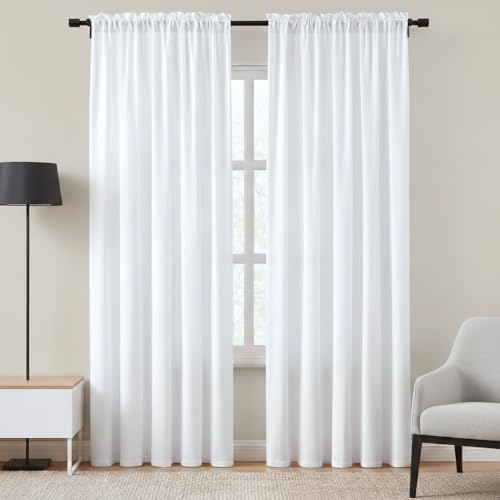 NICETOWN Non-See-Through Sheer Curtains 84 Inches Long 2 Panels Semi Sheer - color: Pure White, size: 52"W x 84"L (Pack of 2)
