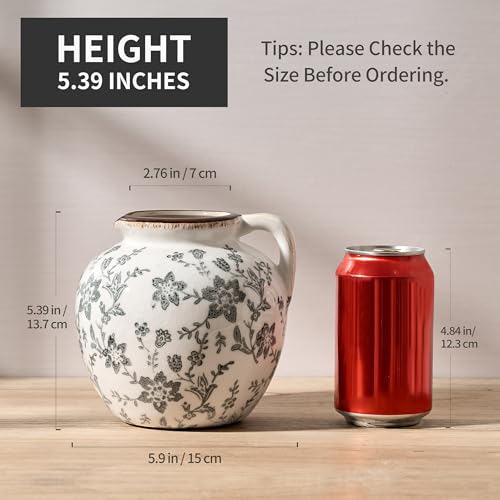 5.39 Inch Vintage Gray Chinoiserie Floral Vase, Antique Rustic Ceramic Vase for Home Decor, Living Room, Bookshelf, Office, Entryway, Garden, Chinoiserie Decor, Tuscan Decor - color: Gray Chinoiserie Floral- 5.39"