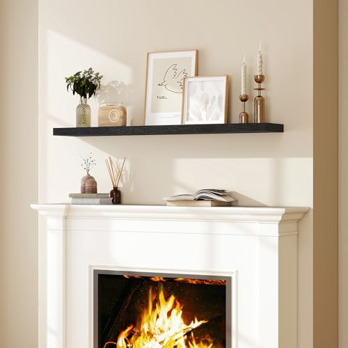 Fun Memories 55 Inch Floating Shelves for Wall, Fireplace Mantel Shelf with Invisible Heavy Duty Bracket, 8 Inch Deep Storage Shelf for Living Room, Kitchen, Farmhouse, Black (2-Pack) - color: Black, size: 55"L x 8"D