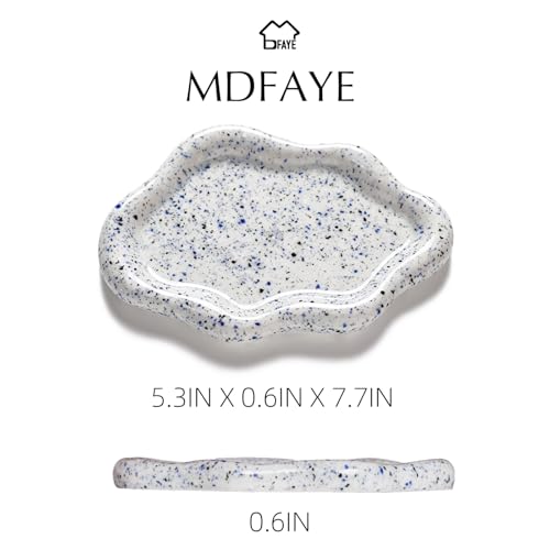 Jewelry Dish Trinket Tray for Women, Ring Dish Holder, Unique Cloud Shape Ceramic Plate Cute Things Vanity Aesthetic Room Decor Mother's Day Birthday (Marble Blue) - color: Marble Blue