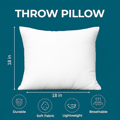 LANE LINEN 4 Pack 18x18 White Throw Pillow Inserts for Decorative Pillow Covers, Couch Pillows for Living Room, Fluffy Pillows for Bed - size: 18x18