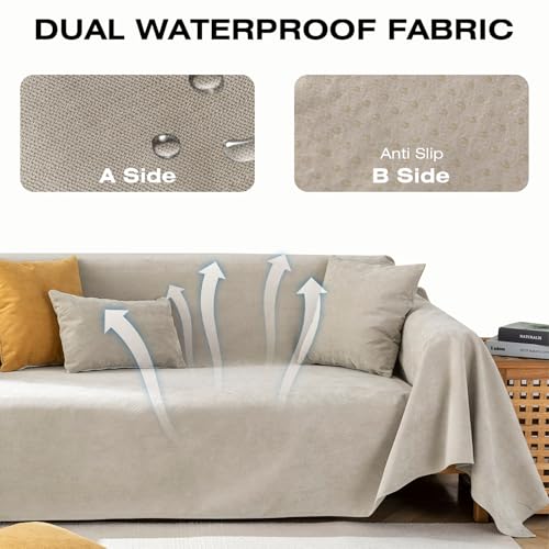 STACYPIK Cat-Scratch Resistant Couch Covers Non Silp Khaki Sofa Covers for Dogs Cats Durable Waterproof Couch Covers for 2 Cushion Couch Slipcover Pet Friendly Sofa Protector Bed Cover-71X90IIN - color: 0 A-waterproof-beige, size: Medium-I Size(71" X90")