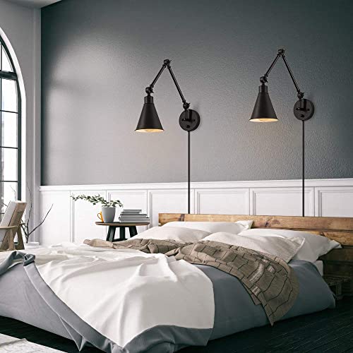 CADUKE Swing Arm Wall Lamp, Metal Plug in Wall Sconces, Set of 2