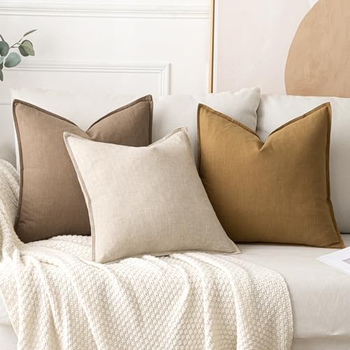 MIULEE Decorative Linen Pillow Covers 16x16 Inch Natural Beige - color: Natural Beige, size: 16" x 16" (Pack of 2)