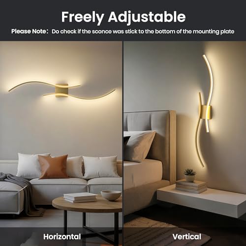 10000mAh Battery Operated Wall Sconces Set of 2, Gold, 31.5 Inch - color: Gold, size: 31.5in