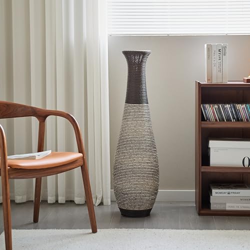 Tall Black Floor Vase 40 Inch Decorative Large Modern Vase with Textured Striped Finish for Dried Flowers Pampas Grass Branches Entryway Living Room Home Decor