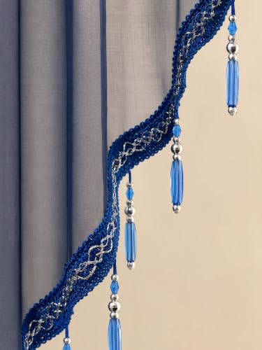 Molaxhome Swag Curtain Scalloped Curtain Valance Drape Sheer Lace Panel 1pc - color: Navy