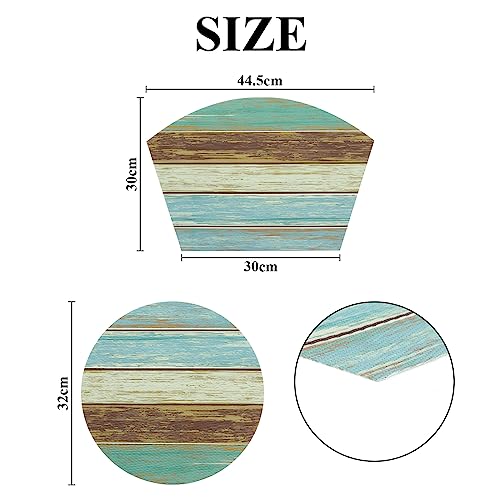 SHACOS Small Round Table Placemats Set of 5 Woven Vinyl Wedge Placemats with Centerpiece Round Table Mats Wipe Clean, Teal Brown Stripe Wood Board - color: Teal Brown