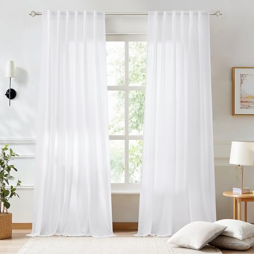 NICETOWN Non-See-Through White Sheer Curtains, W52xL84, 2 Panels - color: White, size: 52"W x 84"L (Pack of 2)