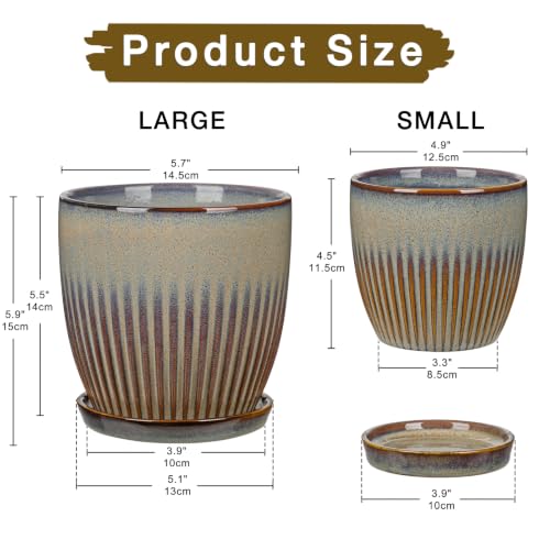 Ceramic Pots for Indoor Plants 4.9 +5.7 inch Pots for Plants - color: Brown&grey - 4.9" & 5.7" Set