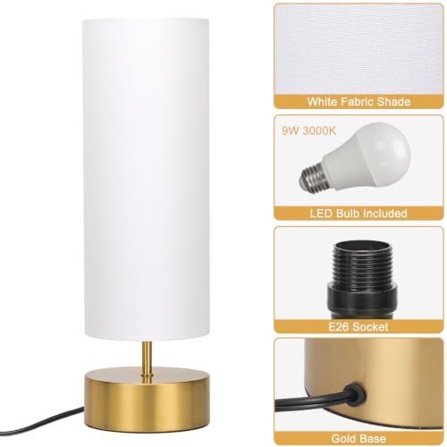 3-Way Dimmable Table Lamp, Touch Control Gold Bedside Lamp with White Shade - color: White Shade with Gold Base