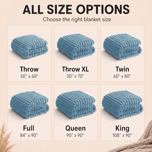 HIMEET Dusty Blue Throw Blanket for Couch, 300GSM Ribbed, 50 x 60 Inches - color: Dusty Blue, size: Throw (50" x 60")