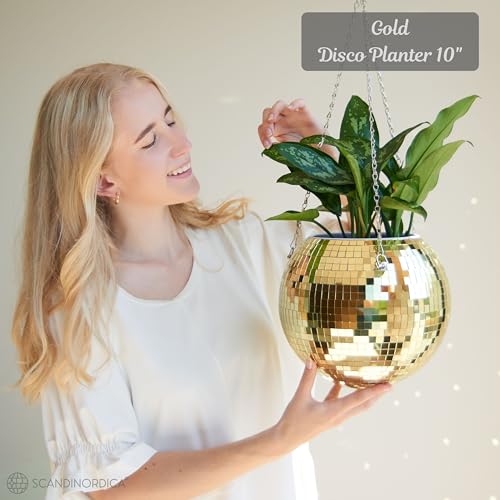 SCANDINORDICA Disco Ball Planter, Value Package, 10-inch Gold - size: 10" Gold