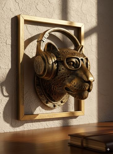 JJALIGHTS Exquisite Resin Animal Head Wall Sculpture (Gift Metal Frame) - Imitation Copper Vintage Decor for Living Room, Bedroom & Office | Decorative Wall Hanging Art (Leopard) - color: Bronze Leopard