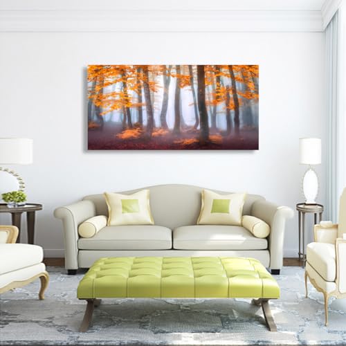 Orange Maple Leaf Tree Canvas Wall Art for Living room Office Bedroom Mist Forest Wall Art Print Paintings Modern Nature Autumn Landscape Pictures Wall Decor Artwork Ready to Hang - 20in * 40inch - color: Orange Maple Leaf Tree, size: 40"L x 20"W
