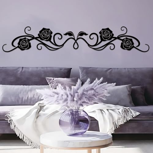 ESTART Metal Rose Scroll Wall Decor, Long Iron Scroll Vine Wall Art - color: Rose Scroll