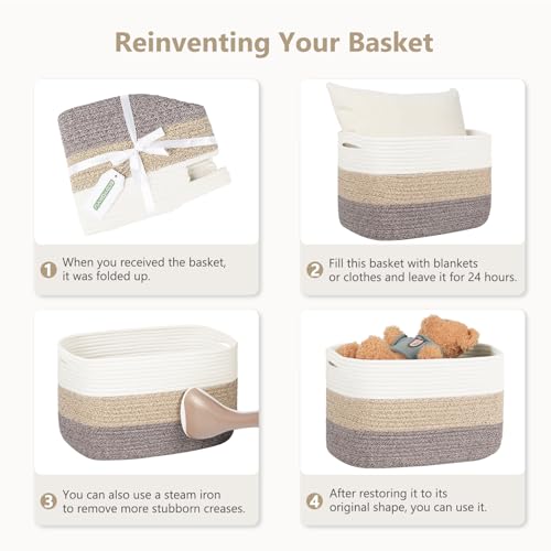 ECDYQXVU 15x10x9 Inch Woven Cotton Rope Storage Basket, 3 Pack - color: Gradient Black/Brown, size: 3 Pack