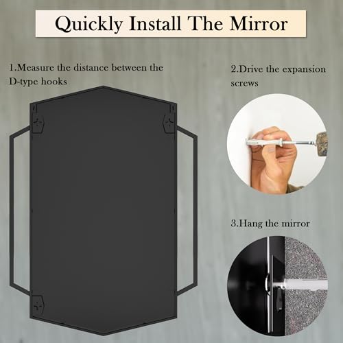 40''X30'' Hexagon Mirror Black Metal Framed Wall Mounted Geometric Bathroom Mirrors for Over Sink, Hexagon and Rectangular Mirror Vertical or Horizontal Hanging for Entryway, Living Room