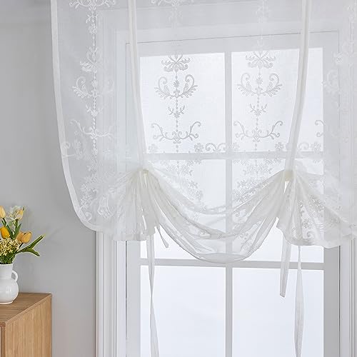 Balloon Tie-Up Curtains Embroidered Floral Sheer Lace 39 x 47 Inch - size: 39"W x 47"L (Pack of 1)